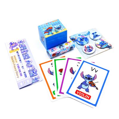 Stitch Hediyelik Set – Flash Kart, Rozet, Etiket, Sticky Notes (Asetat Çantalı)