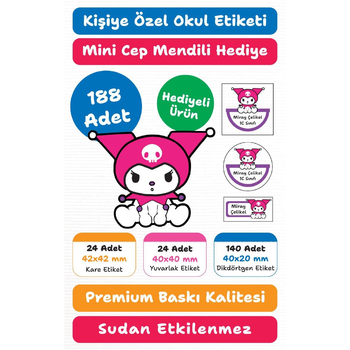 188 Adet Kişiye Özel Okul Etiketi Seti – Kalem, Defter, Kitap, Çanta İçin Yapışkanlı Etiketler | M12