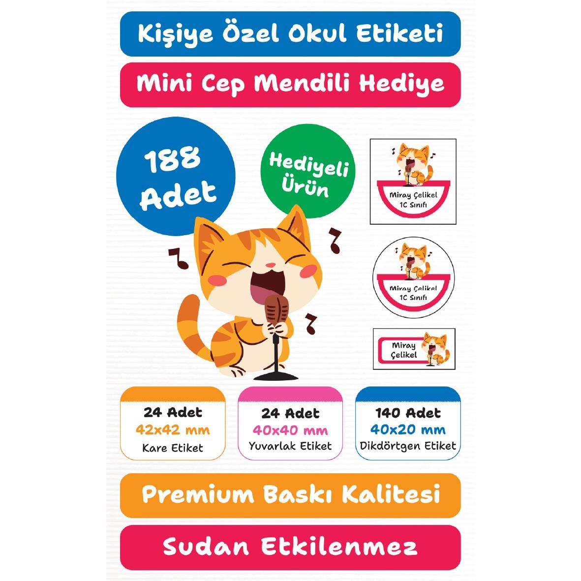 188 Adet Kişiye Özel Okul Etiketi Seti – Kalem, Defter, Kitap, Çanta İçin Yapışkanlı Etiketler | M8