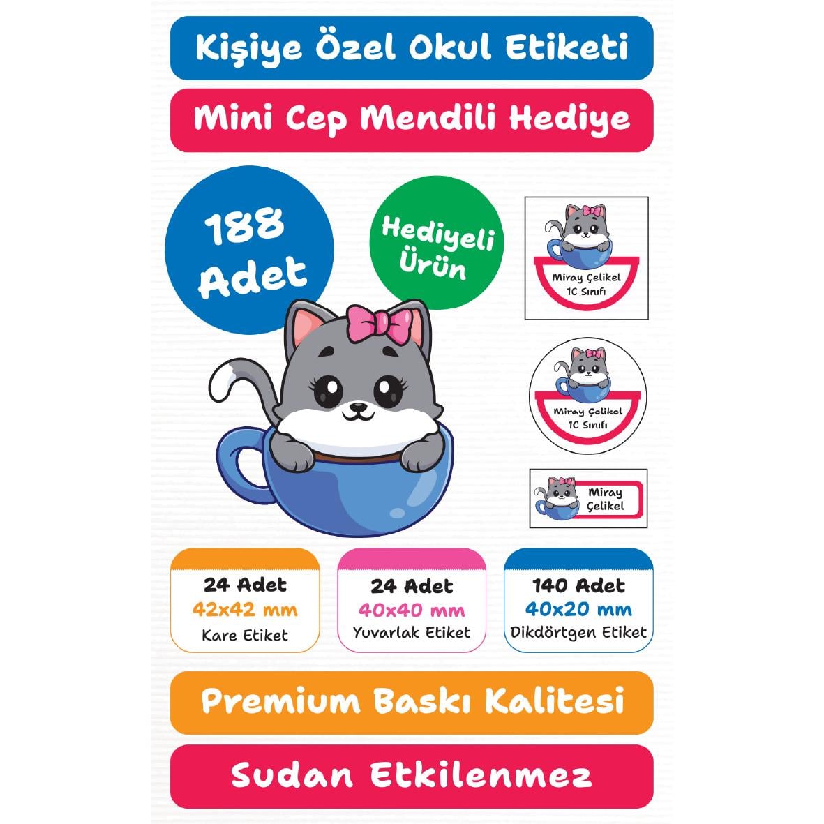 188 Adet Kişiye Özel Okul Etiketi Seti – Kalem, Defter, Kitap, Çanta İçin Yapışkanlı Etiketler | M2