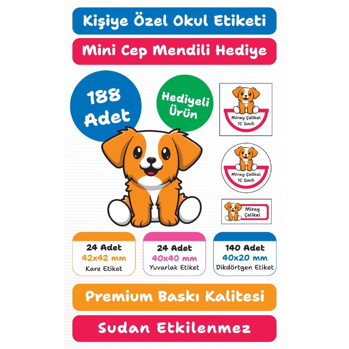 188 Adet Kişiye Özel Okul Etiketi Seti – Kalem, Defter, Kitap, Çanta İçin Yapışkanlı Etiketler | M1