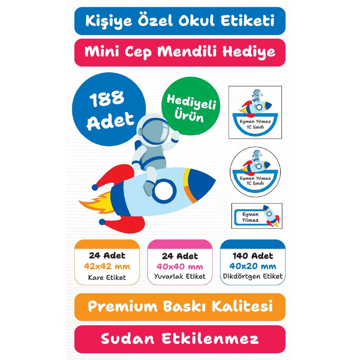 188 Adet Kişiye Özel Okul Etiketi Seti – Kalem, Defter, Kitap, Çanta İçin Yapışkanlı Etiketler | M5