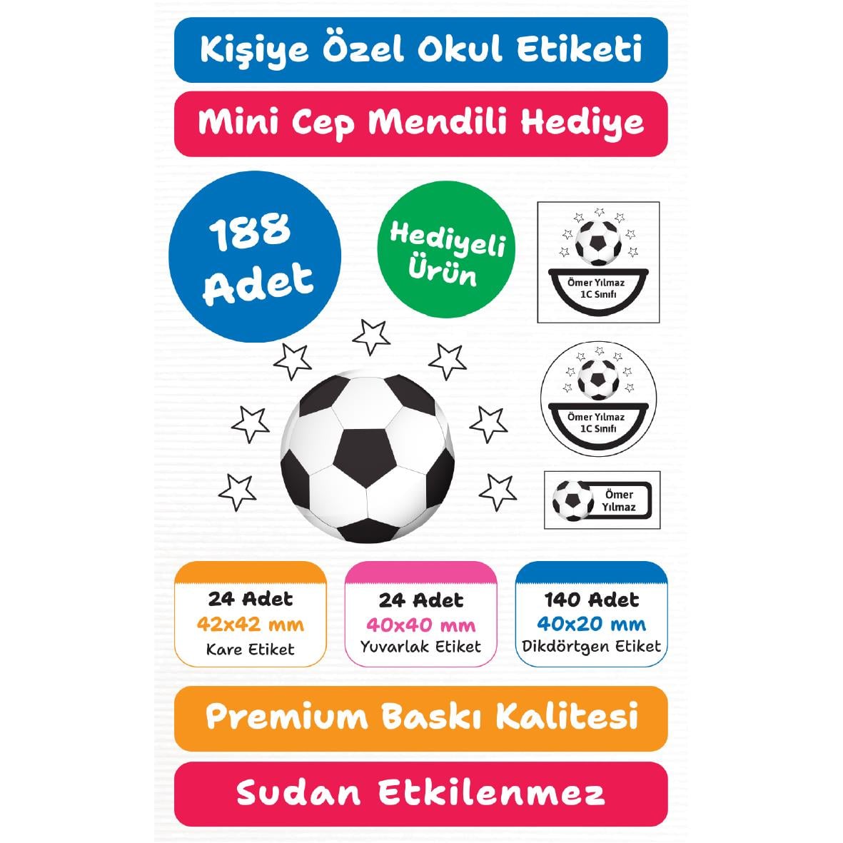 188 Adet Kişiye Özel Okul Etiketi Seti – Kalem, Defter, Kitap, Çanta İçin Yapışkanlı Etiketler | M10