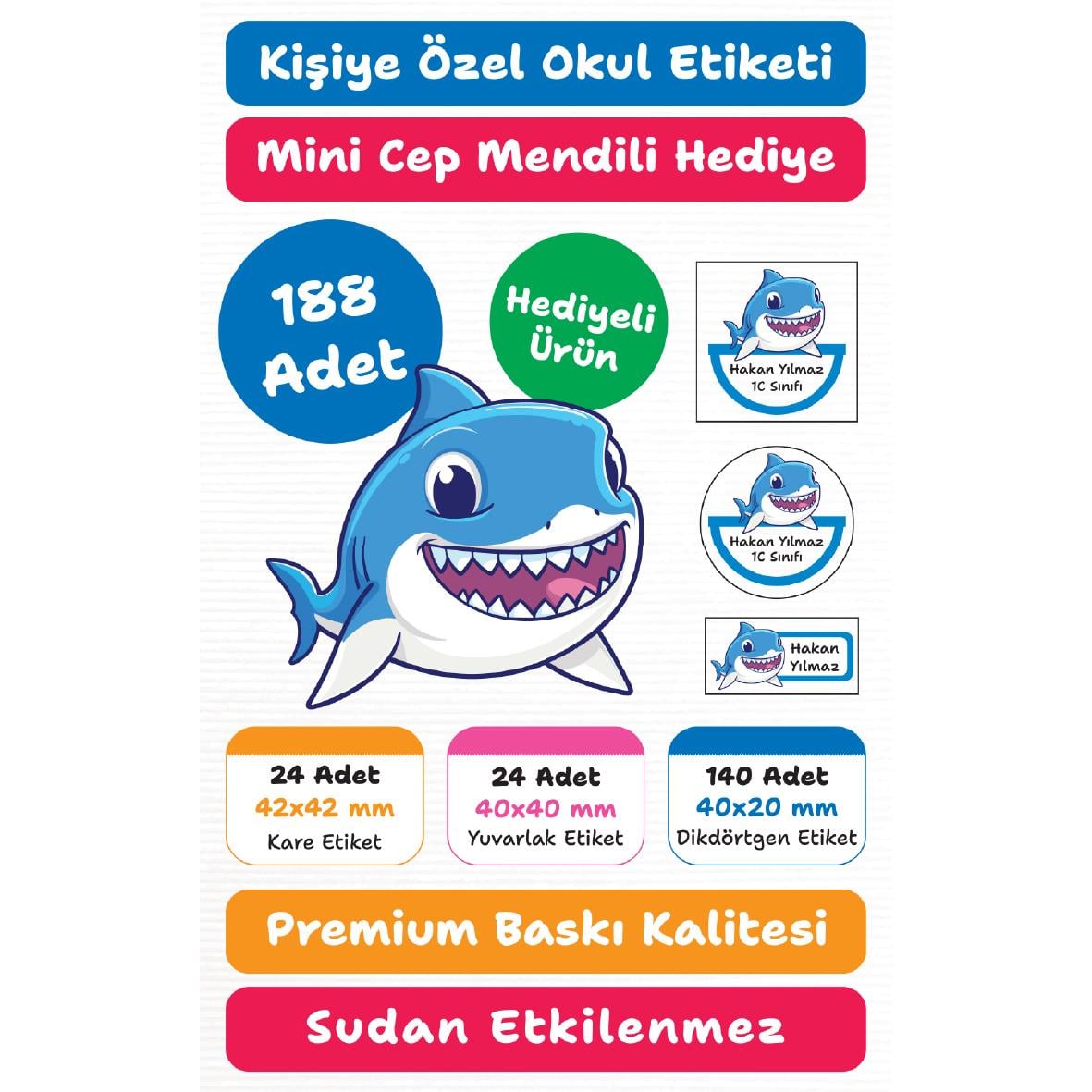 188 Adet Kişiye Özel Okul Etiketi Seti – Kalem, Defter, Kitap, Çanta İçin Yapışkanlı Etiketler | M7