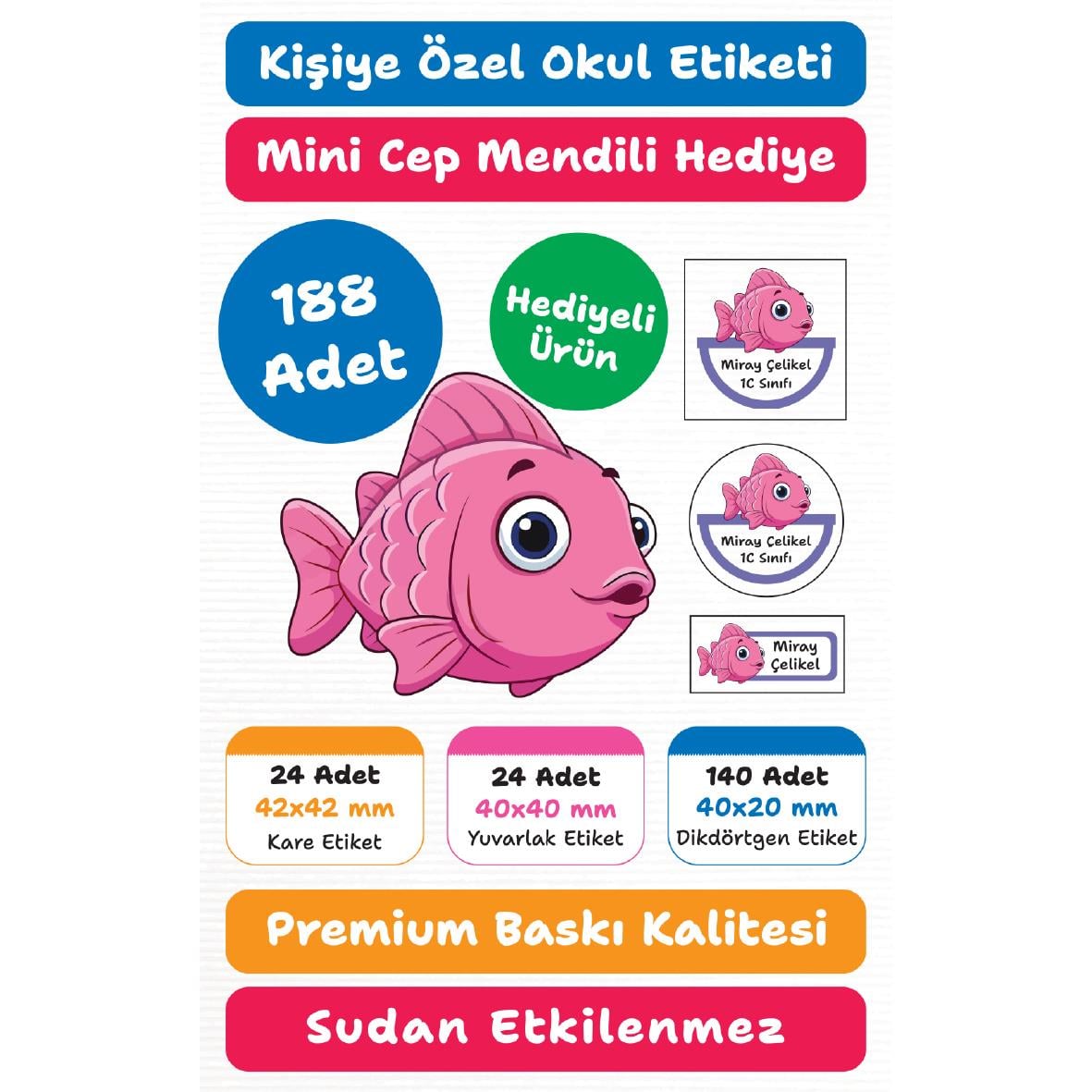 188 Adet Kişiye Özel Okul Etiketi Seti – Kalem, Defter, Kitap, Çanta İçin Yapışkanlı Etiketler | M14