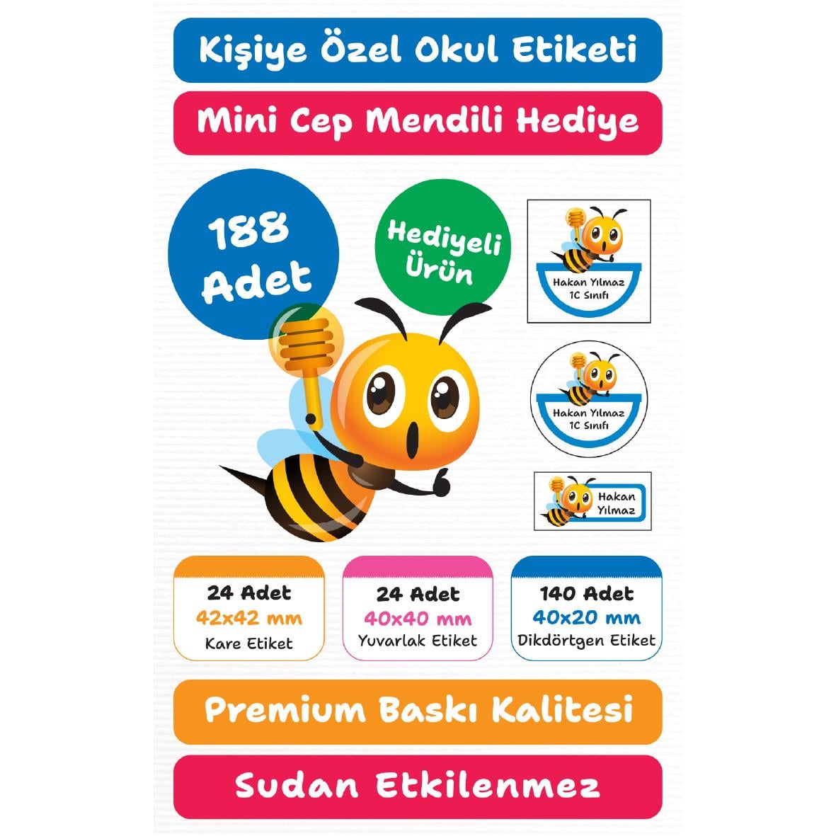 188 Adet Kişiye Özel Okul Etiketi Seti – Kalem, Defter, Kitap, Çanta İçin Yapışkanlı Etiketler | M13