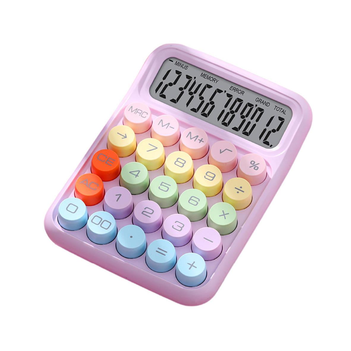 Pastel Renkli Retro Tuşlu Hesap Makinesi – 12 Haneli Büyük Ekran