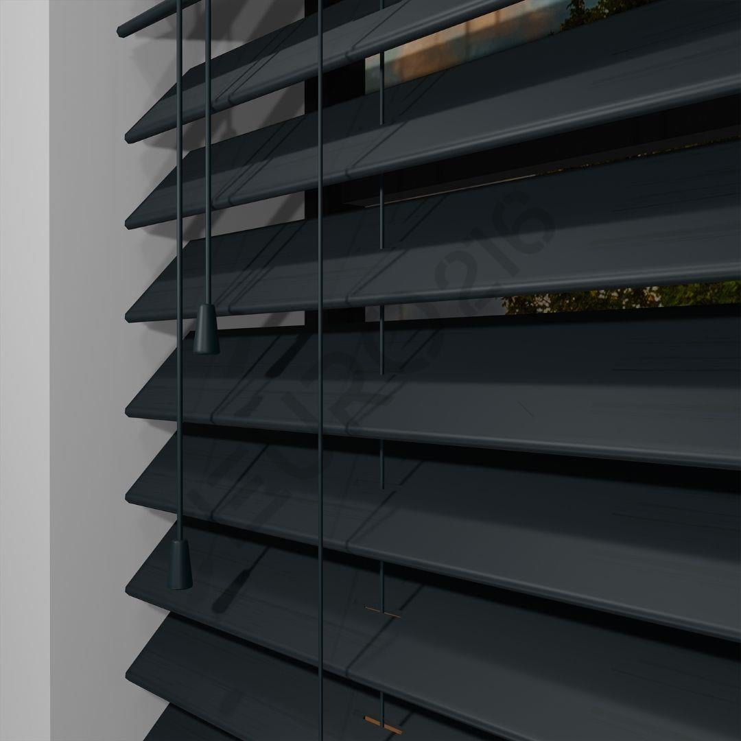 Ahşap Jaluzi Perde Manuel İp Kontrollü 50 mm %100 Orjinal Ahşap ANTRASİT Renk