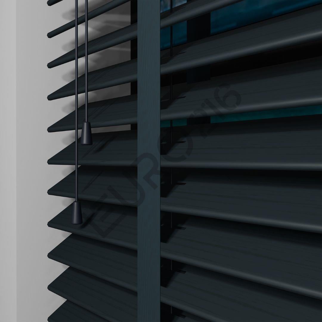 Ahşap Jaluzi Perde Manuel İp Kontrollü 50 mm %100 Orjinal Ahşap Kurdeleli ANTRASİT Renk