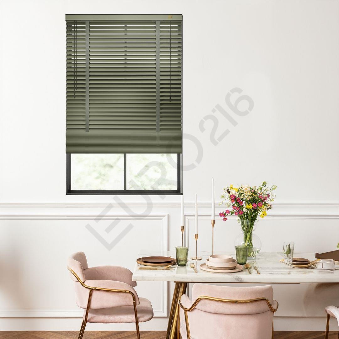 Ahşap Jaluzi Perde Manuel İp Kontrollü 50 mm %100 Orjinal Ahşap Kurdeleli BEJ Renk