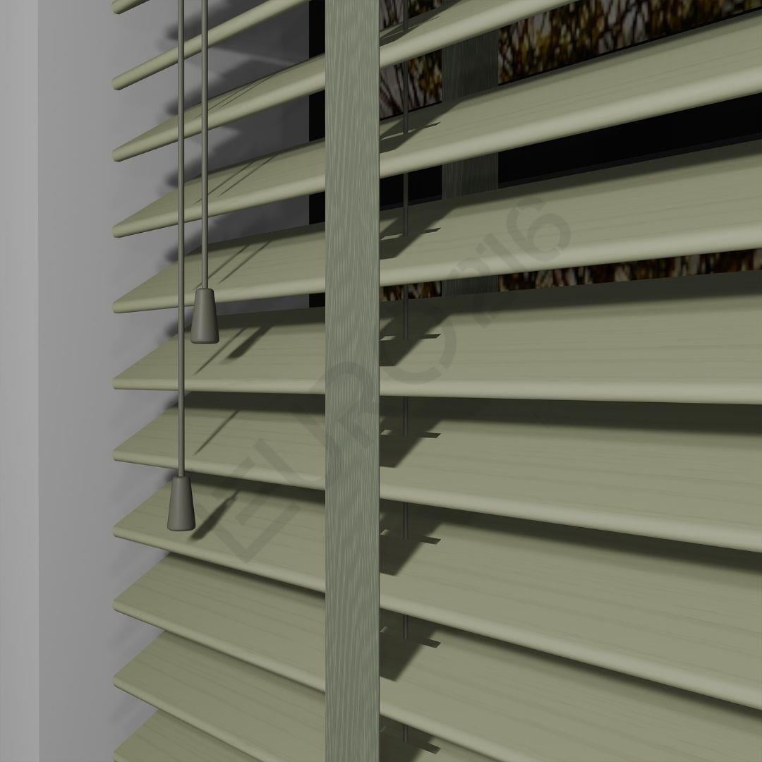 Ahşap Jaluzi Perde Manuel İp Kontrollü 50 mm %100 Orjinal Ahşap Kurdeleli BEJ Renk