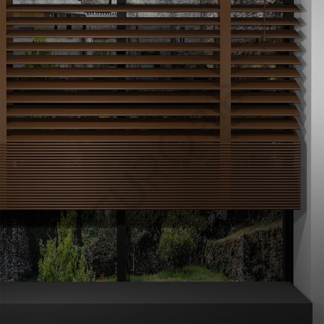Ahşap Jaluzi Perde Manuel İp Kontrollü 50 mm %100 Orjinal Ahşap Kurdeleli CEVİZ Renk