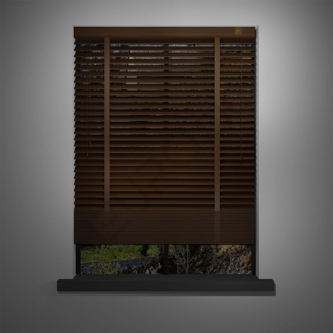 Ahşap Jaluzi Perde Manuel İp Kontrollü 50 mm %100 Orjinal Ahşap Kurdeleli CEVİZ Renk