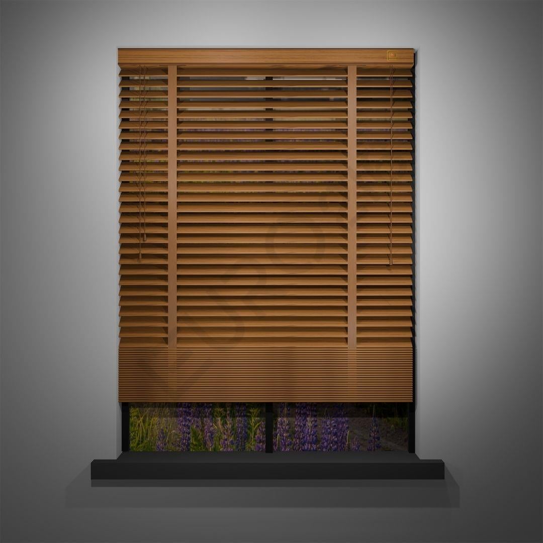 Ahşap Jaluzi Perde Manuel İp Kontrollü 50 mm %100 Orjinal Ahşap Kurdeleli MEŞE Renk