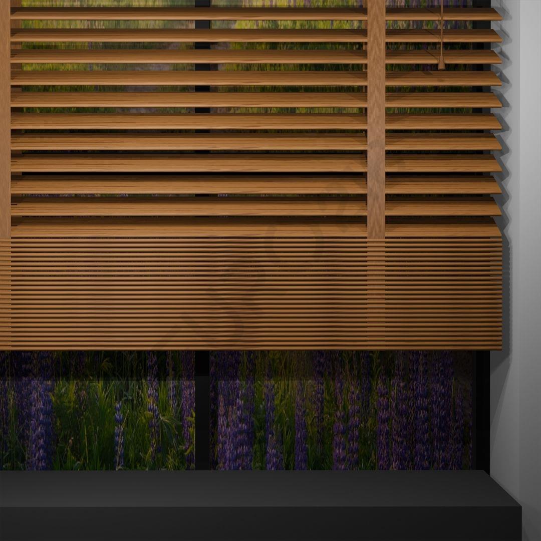 Ahşap Jaluzi Perde Manuel İp Kontrollü 50 mm %100 Orjinal Ahşap Kurdeleli MEŞE Renk