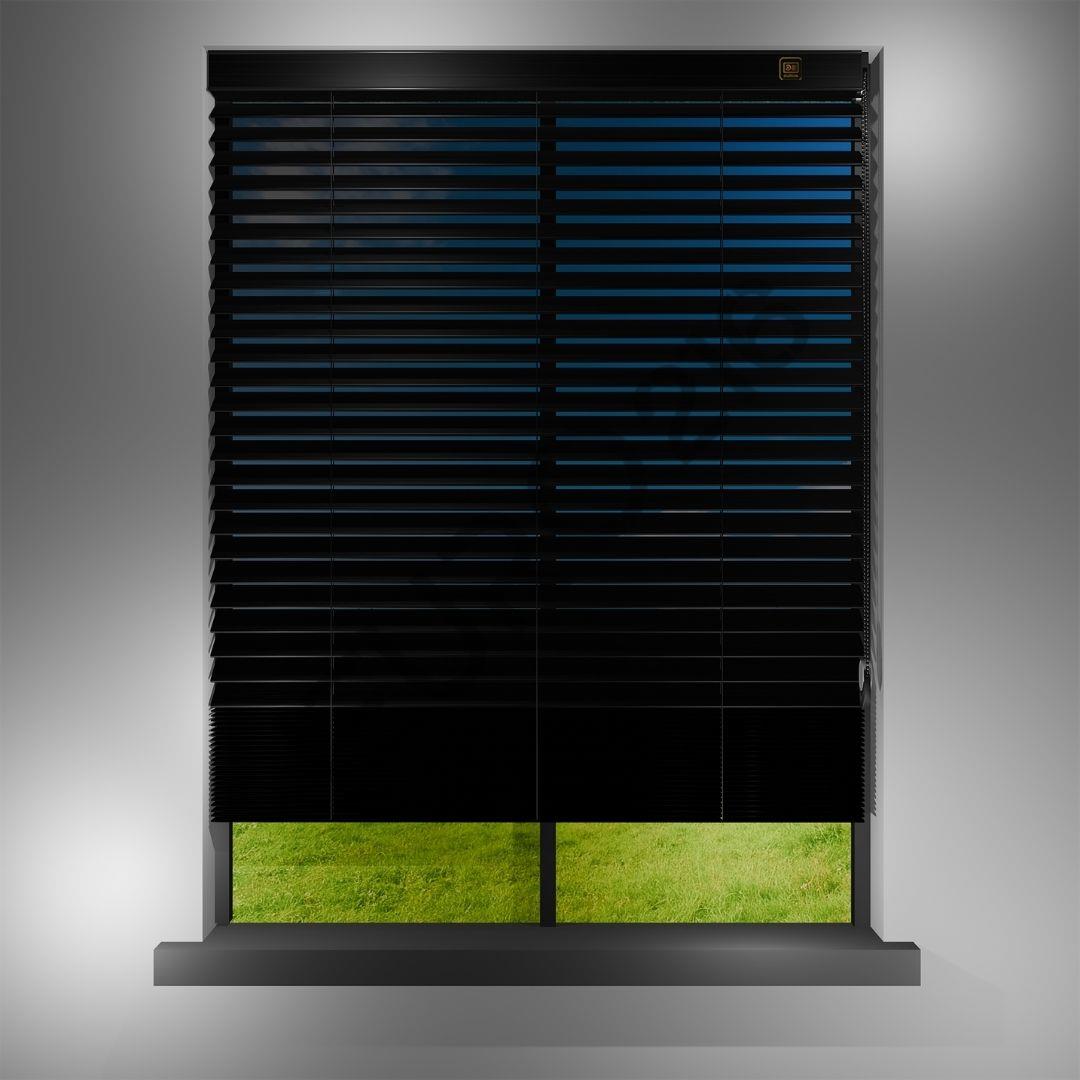 REDÜKTÖRLÜ / Zincirli Ahşap Jaluzi Perde 50 mm %100 Orjinal Ahşap SİYAH Renk