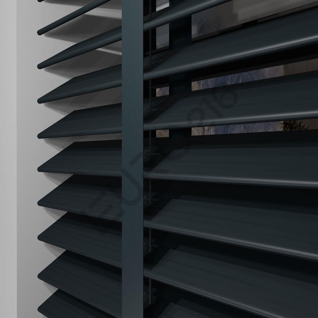 REDÜKTÖRLÜ / Zincirli Ahşap Jaluzi Perde 50 mm %100 Orjinal Ahşap Kurdeleli ANTRASİT Renk