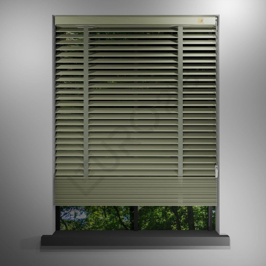 REDÜKTÖRLÜ / Zincirli Ahşap Jaluzi Perde 50 mm %100 Orjinal Ahşap Kurdeleli BEJ Renk