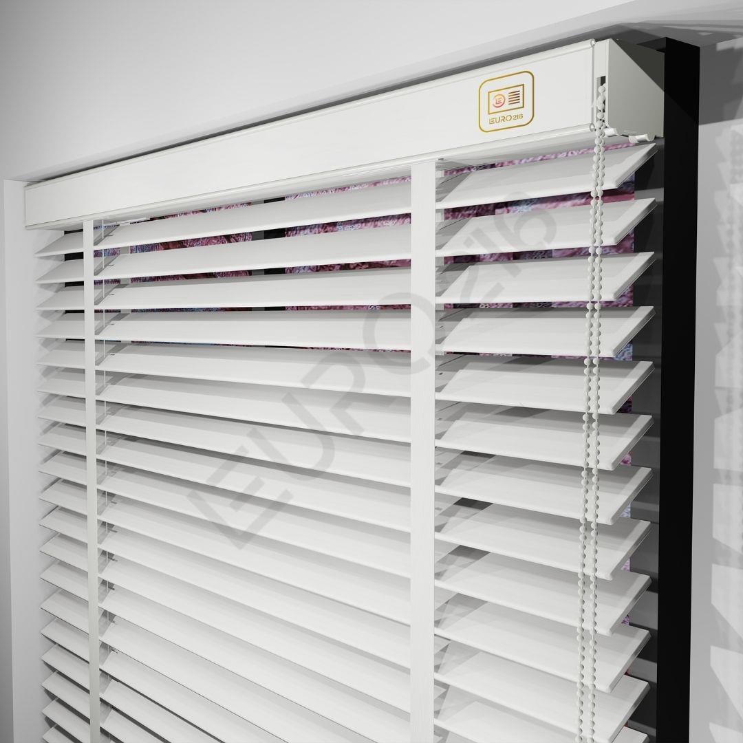 REDÜKTÖRLÜ / Zincirli Ahşap Jaluzi Perde 50 mm %100 Orjinal Ahşap Kurdeleli BEYAZ Renk