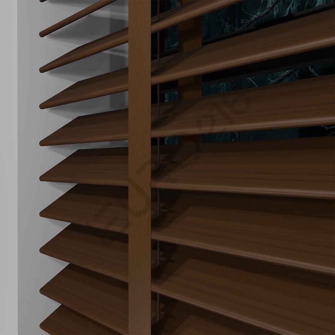 REDÜKTÖRLÜ / Zincirli Ahşap Jaluzi Perde 50 mm %100 Orjinal Ahşap Kurdeleli CEVİZ Renk