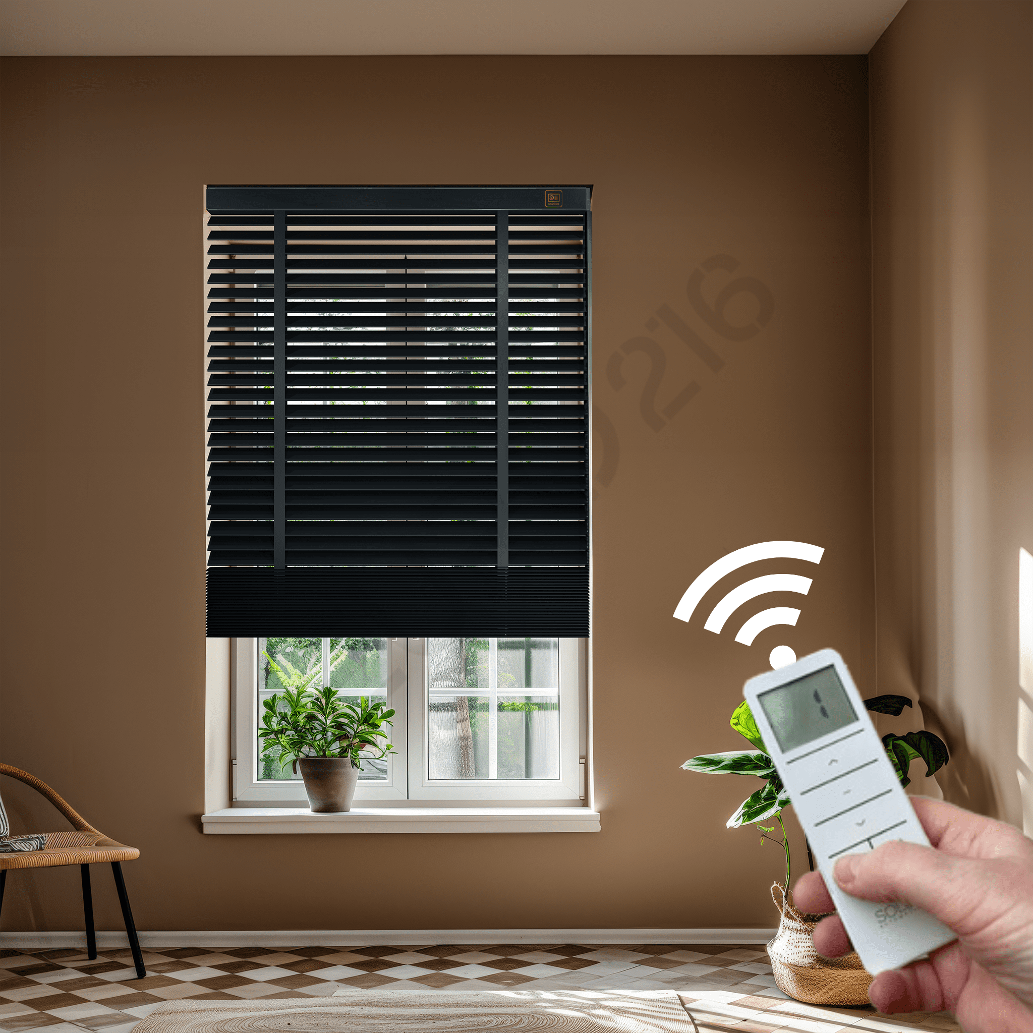 MOTORLU Ahşap Jaluzi Perde 50 mm %100 Orjinal Ahşap Kurdeleli ANTRASİT Renk