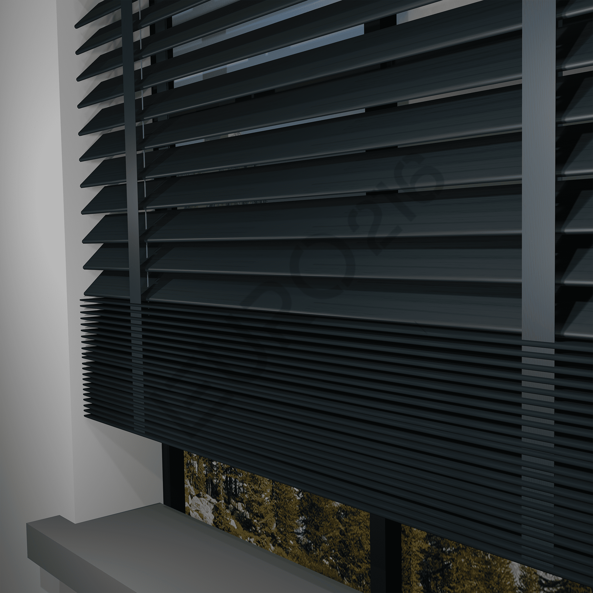 MOTORLU Ahşap Jaluzi Perde 50 mm %100 Orjinal Ahşap Kurdeleli ANTRASİT Renk