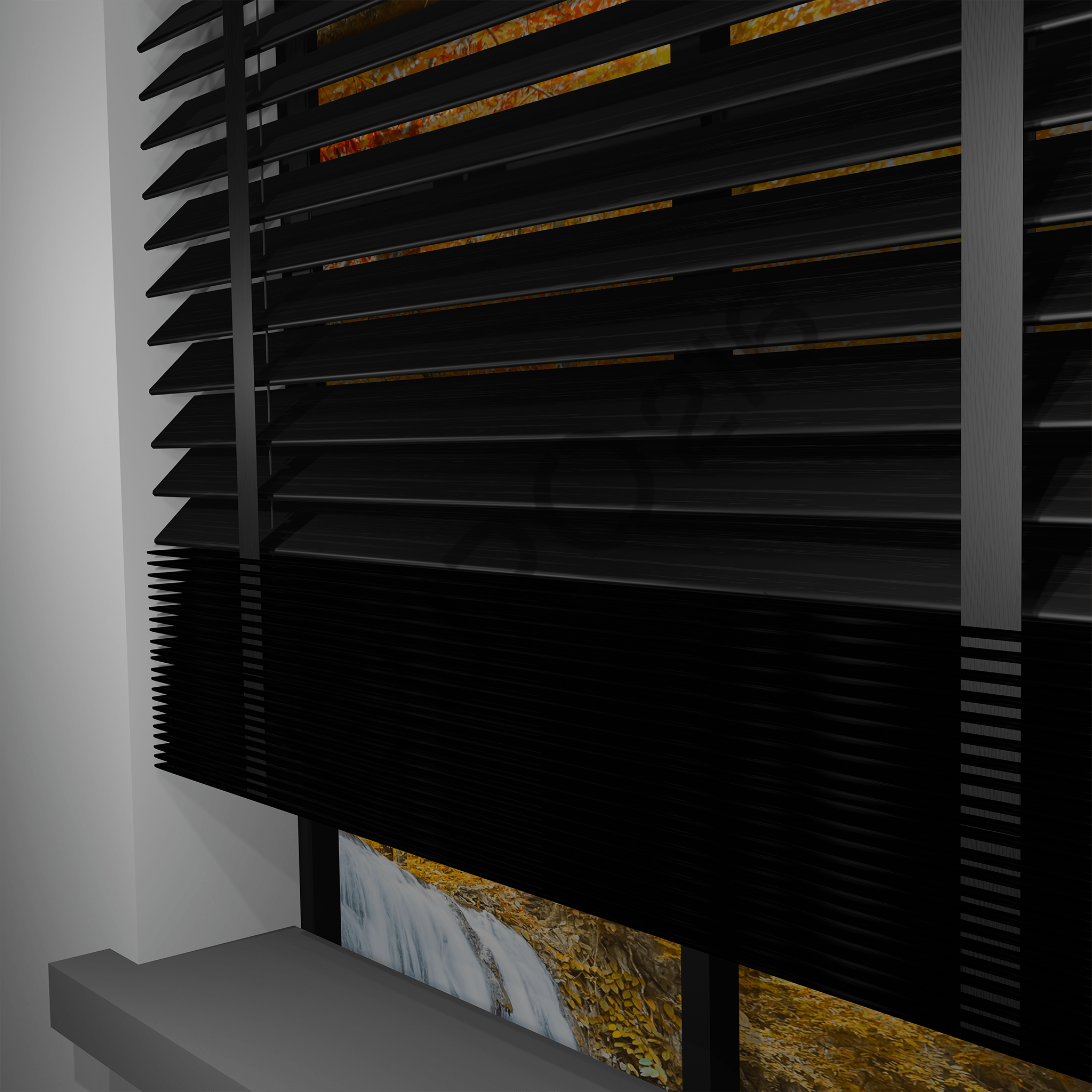 MOTORLU Ahşap Jaluzi Perde 50 mm %100 Orjinal Ahşap Kurdeleli SİYAH Renk