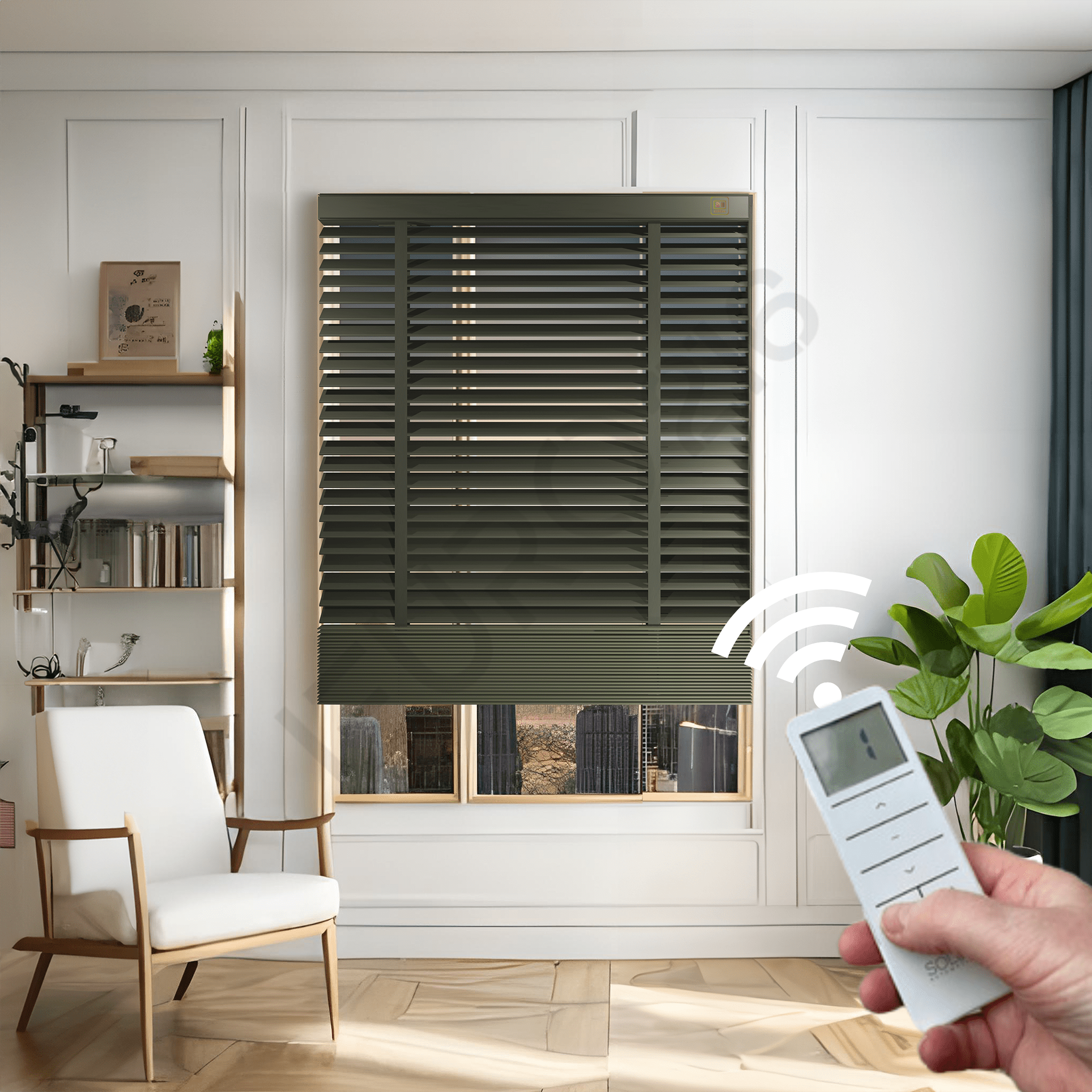 MOTORLU Ahşap Jaluzi Perde 50 mm %100 Orjinal Ahşap Kurdeleli TAŞ Renk