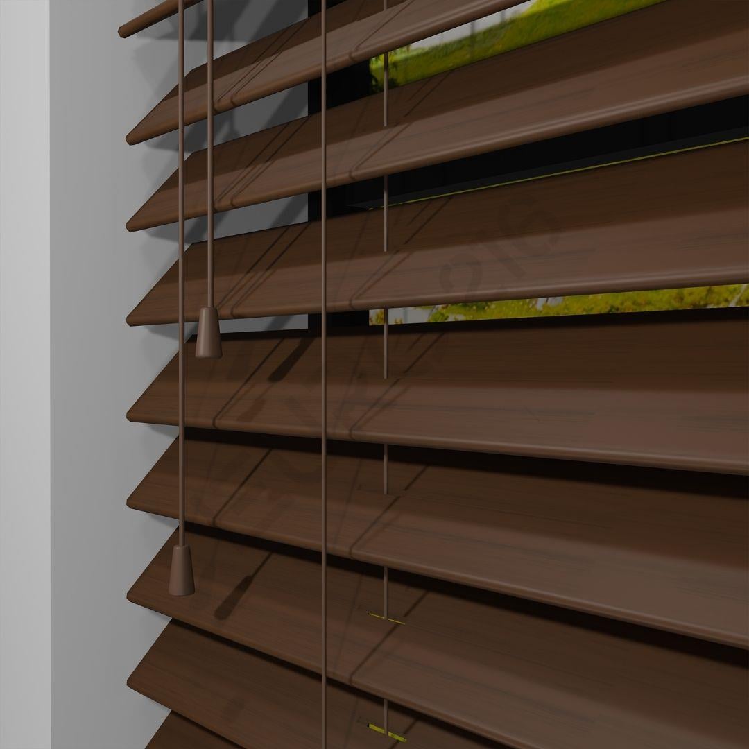 Ahşap Jaluzi Perde Manuel İp Kontrollü 50 mm %100 Orjinal Ahşap CEVİZ Renk