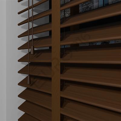 Ahşap Jaluzi Perde Manuel İp Kontrollü 50 mm %100 Orjinal Ahşap Kurdeleli CEVİZ Renk