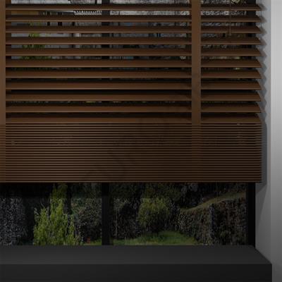 Ahşap Jaluzi Perde Manuel İp Kontrollü 50 mm %100 Orjinal Ahşap Kurdeleli CEVİZ Renk