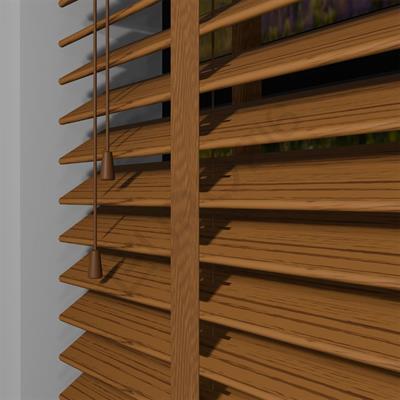 Ahşap Jaluzi Perde Manuel İp Kontrollü 50 mm %100 Orjinal Ahşap Kurdeleli MEŞE Renk