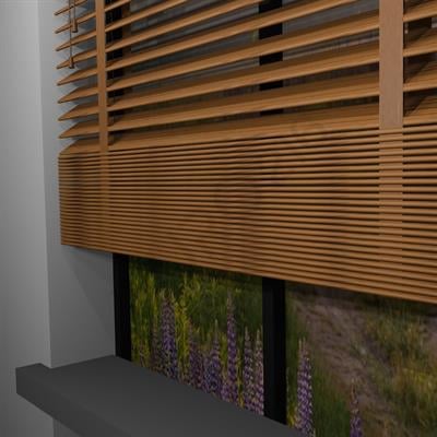 Ahşap Jaluzi Perde Manuel İp Kontrollü 50 mm %100 Orjinal Ahşap Kurdeleli MEŞE Renk