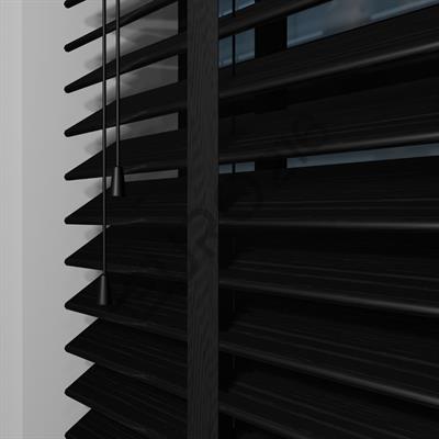 Ahşap Jaluzi Perde Manuel İp Kontrollü 50 mm %100 Orjinal Ahşap Kurdeleli SİYAH Renk