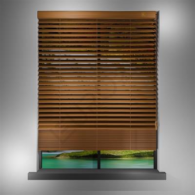 REDÜKTÖRLÜ / Zincirli Ahşap Jaluzi Perde 50 mm %100 Orjinal Ahşap MEŞE Renk