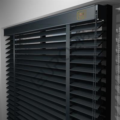 REDÜKTÖRLÜ / Zincirli Ahşap Jaluzi Perde 50 mm %100 Orjinal Ahşap Kurdeleli ANTRASİT Renk