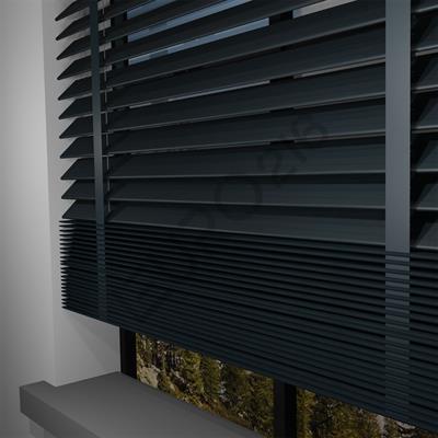 REDÜKTÖRLÜ / Zincirli Ahşap Jaluzi Perde 50 mm %100 Orjinal Ahşap Kurdeleli ANTRASİT Renk