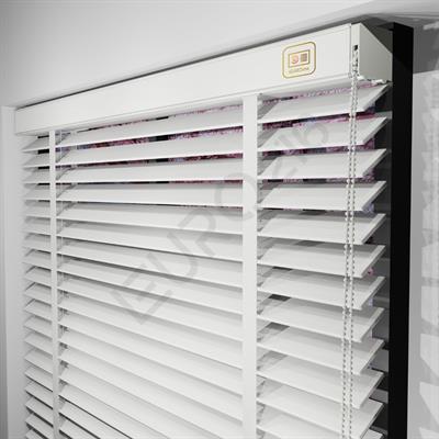 REDÜKTÖRLÜ / Zincirli Ahşap Jaluzi Perde 50 mm %100 Orjinal Ahşap Kurdeleli BEYAZ Renk