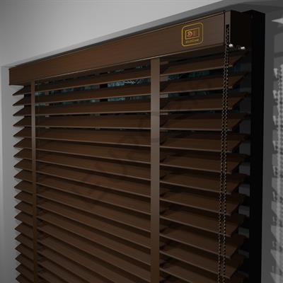 REDÜKTÖRLÜ / Zincirli Ahşap Jaluzi Perde 50 mm %100 Orjinal Ahşap Kurdeleli CEVİZ Renk