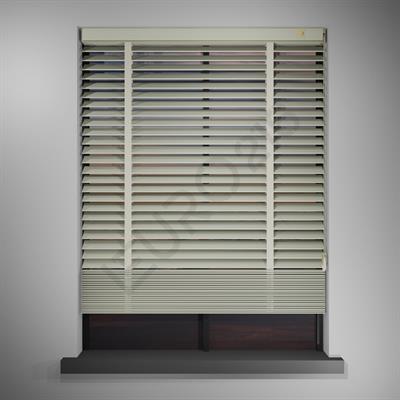 REDÜKTÖRLÜ / Zincirli Ahşap Jaluzi Perde 50 mm %100 Orjinal Ahşap Kurdeleli KREM Renk