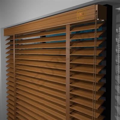REDÜKTÖRLÜ / Zincirli Ahşap Jaluzi Perde 50 mm %100 Orjinal Ahşap Kurdeleli MEŞE Renk