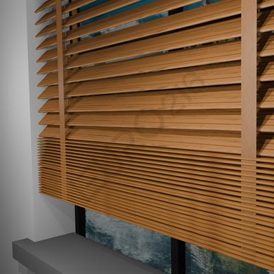 REDÜKTÖRLÜ / Zincirli Ahşap Jaluzi Perde 50 mm %100 Orjinal Ahşap Kurdeleli MEŞE Renk