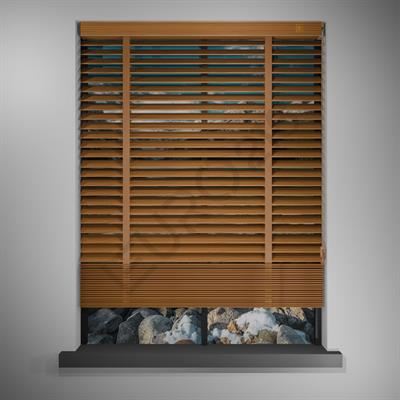 REDÜKTÖRLÜ / Zincirli Ahşap Jaluzi Perde 50 mm %100 Orjinal Ahşap Kurdeleli MEŞE Renk
