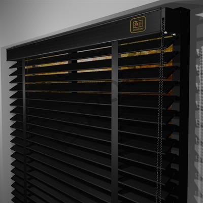 REDÜKTÖRLÜ / Zincirli Ahşap Jaluzi Perde 50 mm %100 Orjinal Ahşap Kurdeleli SİYAH Renk