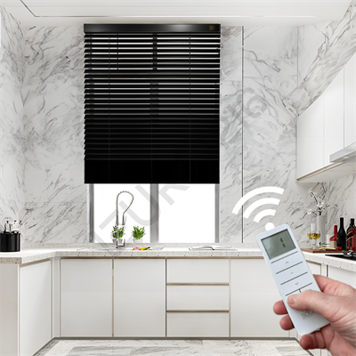 MOTORLU Ahşap Jaluzi Perde 50 mm %100 Orjinal Ahşap SİYAH Renk