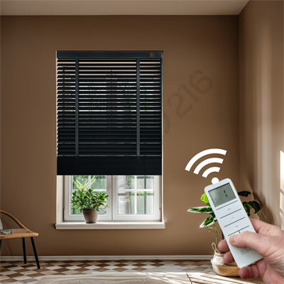 MOTORLU Ahşap Jaluzi Perde 50 mm %100 Orjinal Ahşap Kurdeleli ANTRASİT Renk