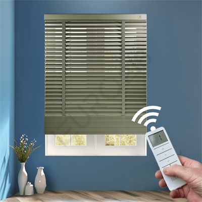 MOTORLU Ahşap Jaluzi Perde 50 mm %100 Orjinal Ahşap Kurdeleli BEJ Renk