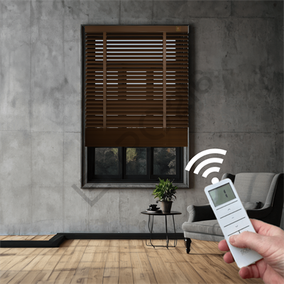 MOTORLU Ahşap Jaluzi Perde 50 mm %100 Orjinal Ahşap Kurdeleli CEVİZ Renk