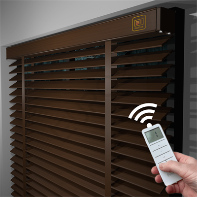 MOTORLU Ahşap Jaluzi Perde 50 mm %100 Orjinal Ahşap Kurdeleli CEVİZ Renk