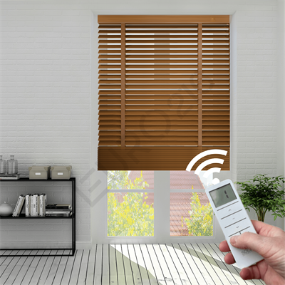 MOTORLU Ahşap Jaluzi Perde 50 mm %100 Orjinal Ahşap Kurdeleli MEŞE Renk